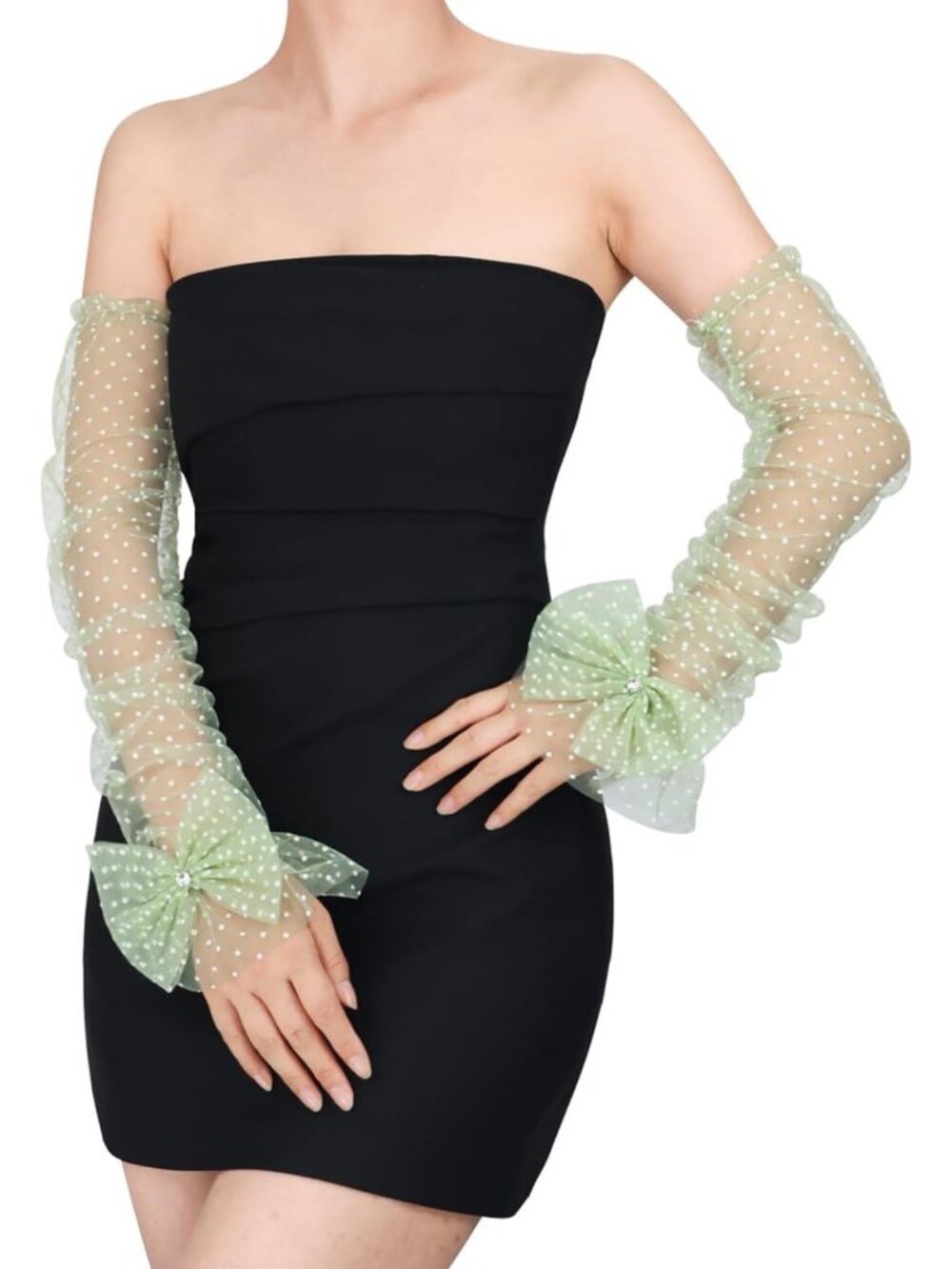 Elegant Long Fingerless Opera Gloves with Bow - Wedding & Evening Mesh Elbow